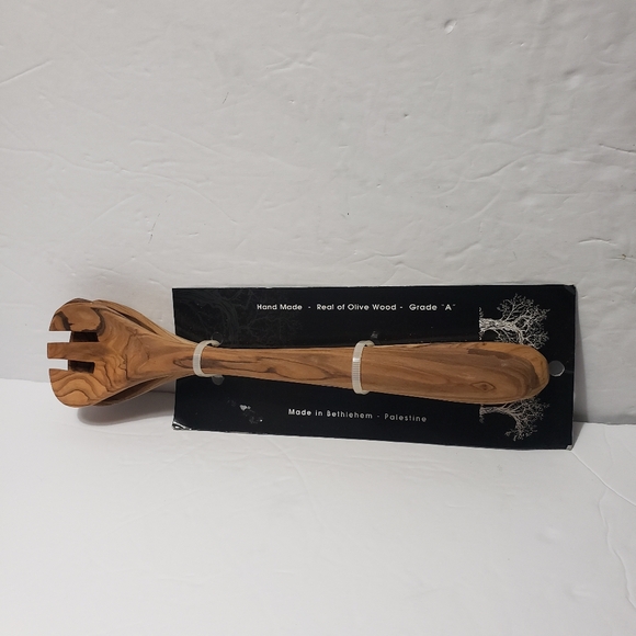 NEW! HANDMADE Set Of 2 Real Of Olive Wood Salad Serving - Picture 2 of 4